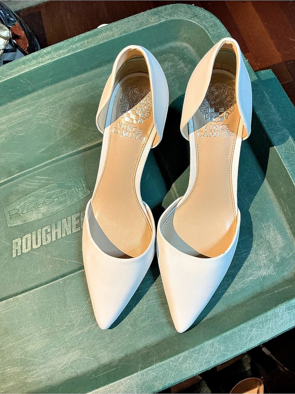 Vince Camuto Pointed-Toe Slingback Heels in White & Blue